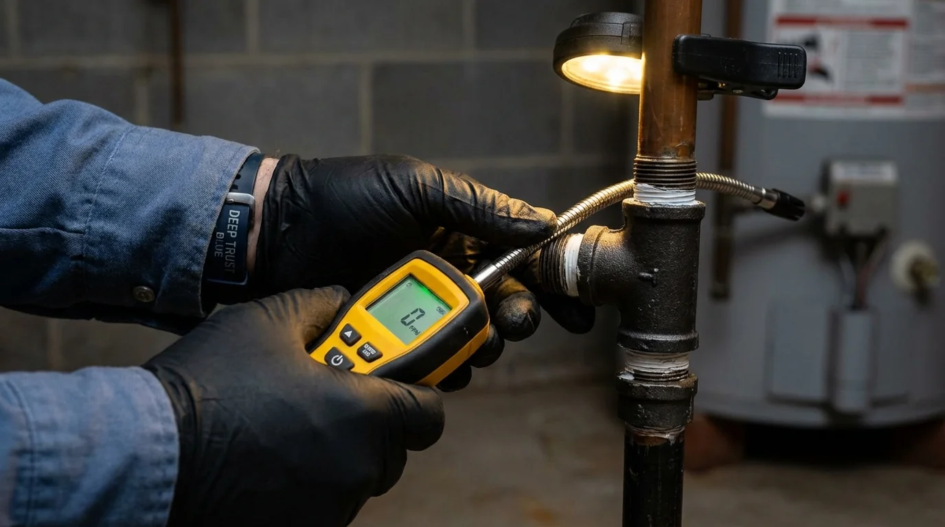 Gas leak detection with electronic sniffer by Johns Plumbing LLC in Osseo
